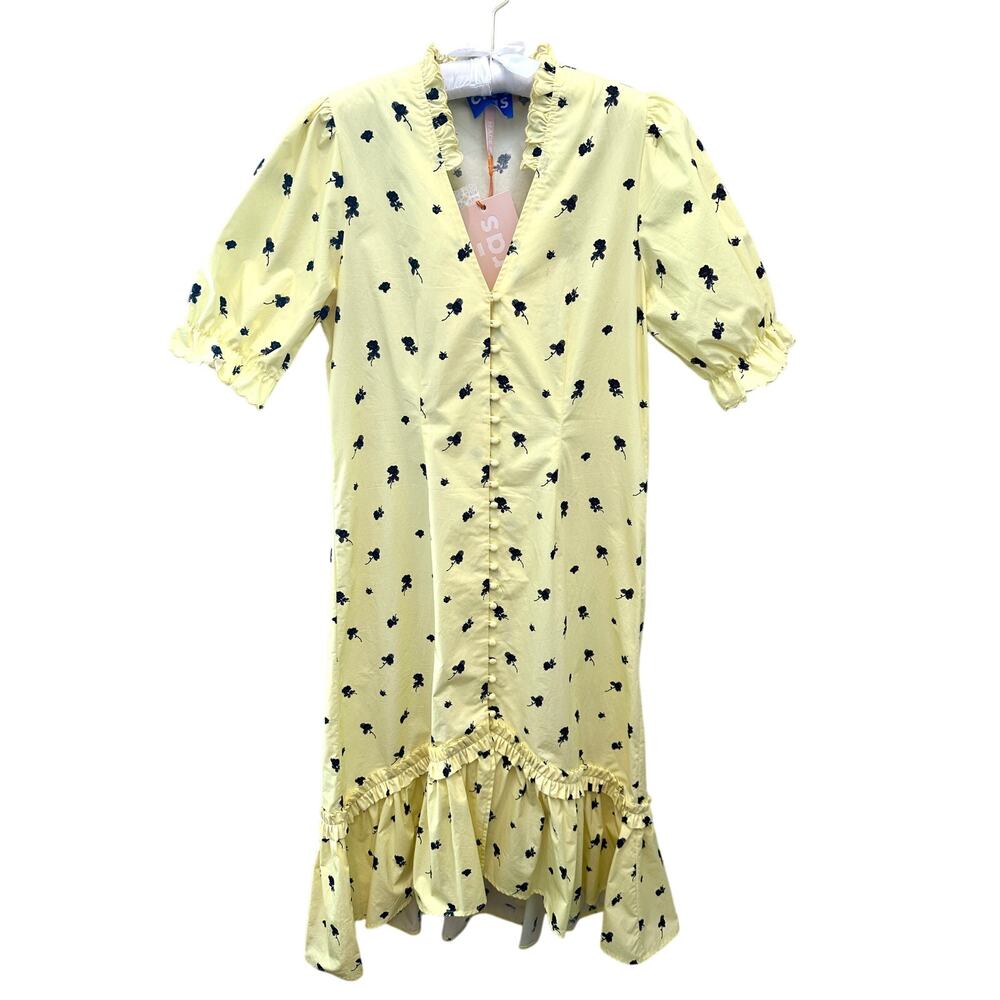 CRAS | Tuva Yellow Floral Ruffle Button Midi Dress NWT | Medium